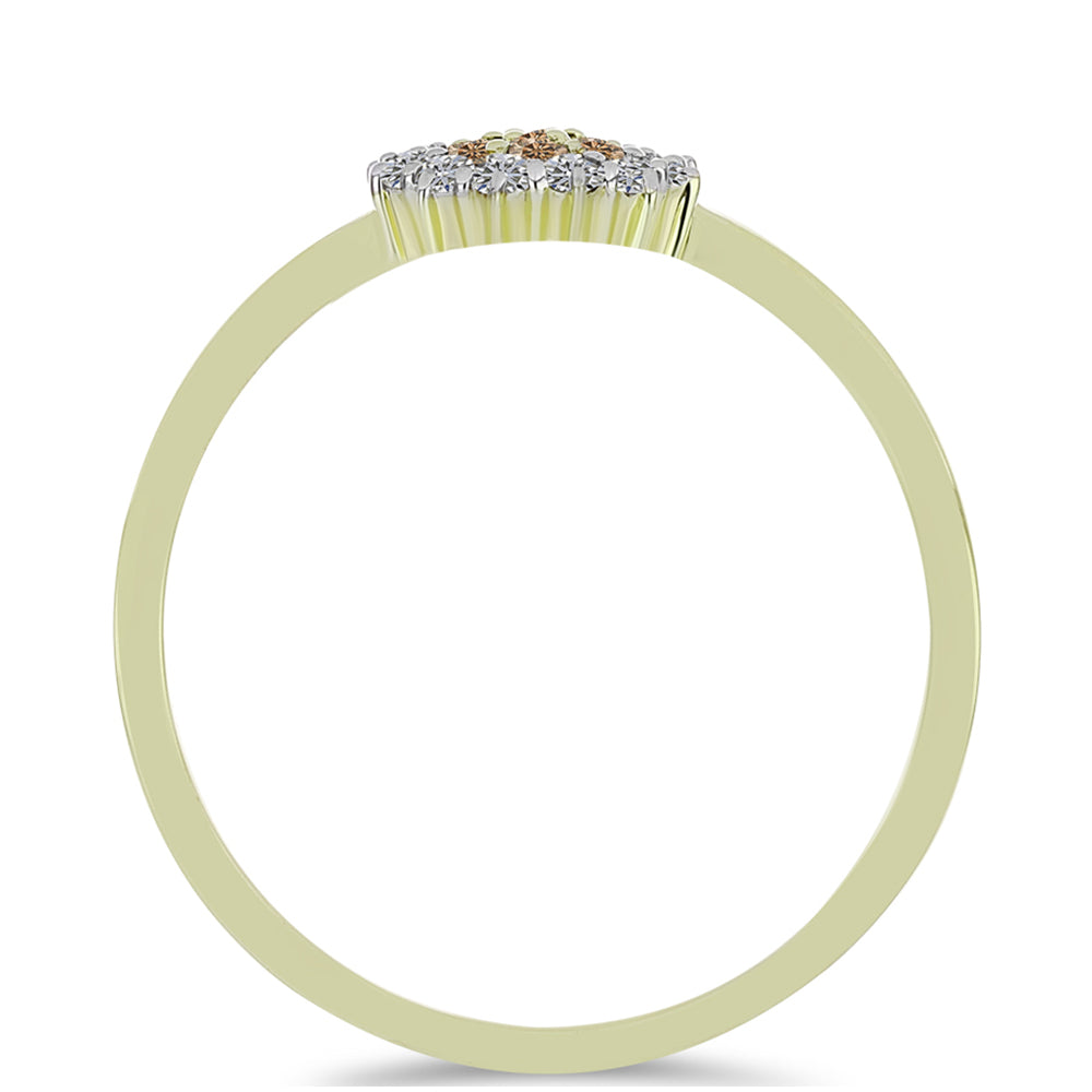 Anillo de Plata Bañada en Oro con Diamante Champagne y Diamante blanco 2 
