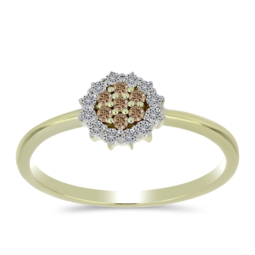 Anillo de Plata Bañada en Oro con Diamante Champagne y Diamante blanco