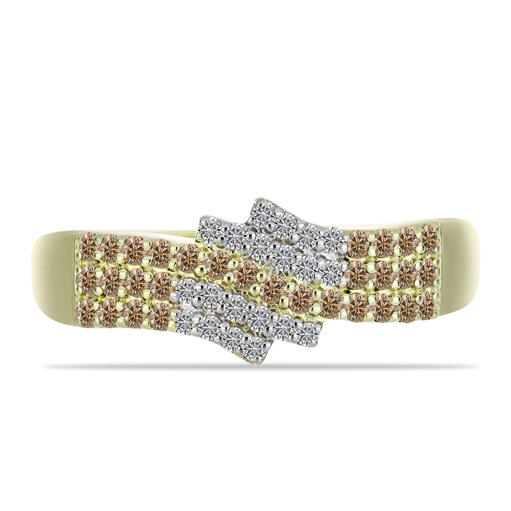 Anillo de Plata Bañada en Oro con Diamante Champagne y Diamante blanco 1 