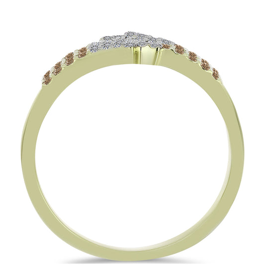 Anillo de Plata Bañada en Oro con Diamante Champagne y Diamante blanco