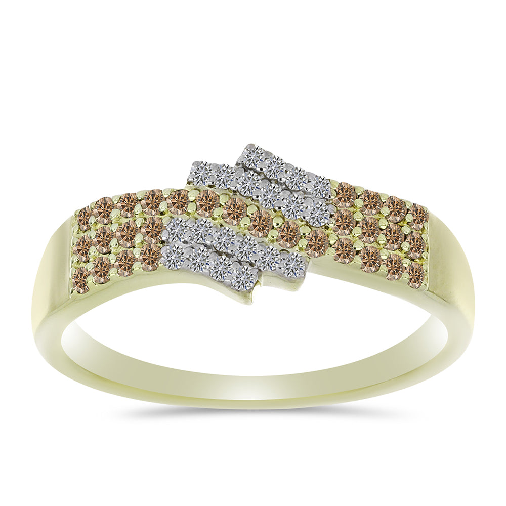 Anillo de Plata Bañada en Oro con Diamante Champagne y Diamante blanco 3 