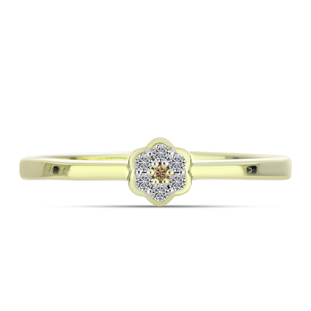 Anillo de Plata Bañada en Oro con Diamante Champagne y Diamante blanco