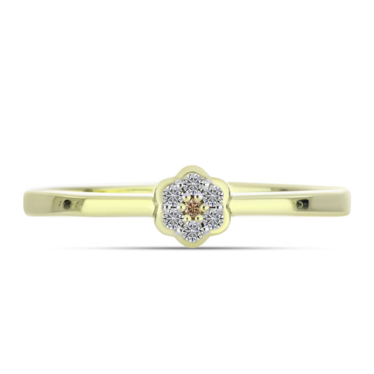 Anillo de Plata Bañada en Oro con Diamante Champagne y Diamante blanco