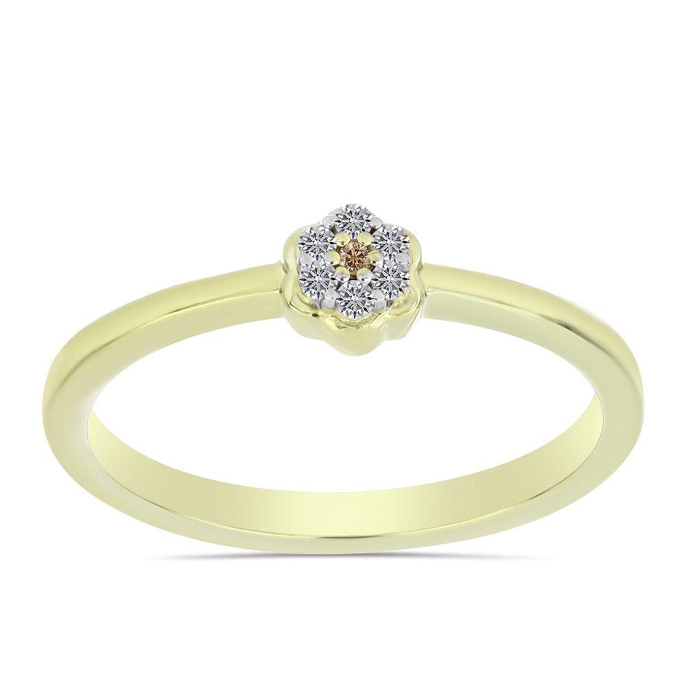 Anillo de Plata Bañada en Oro con Diamante Champagne y Diamante blanco