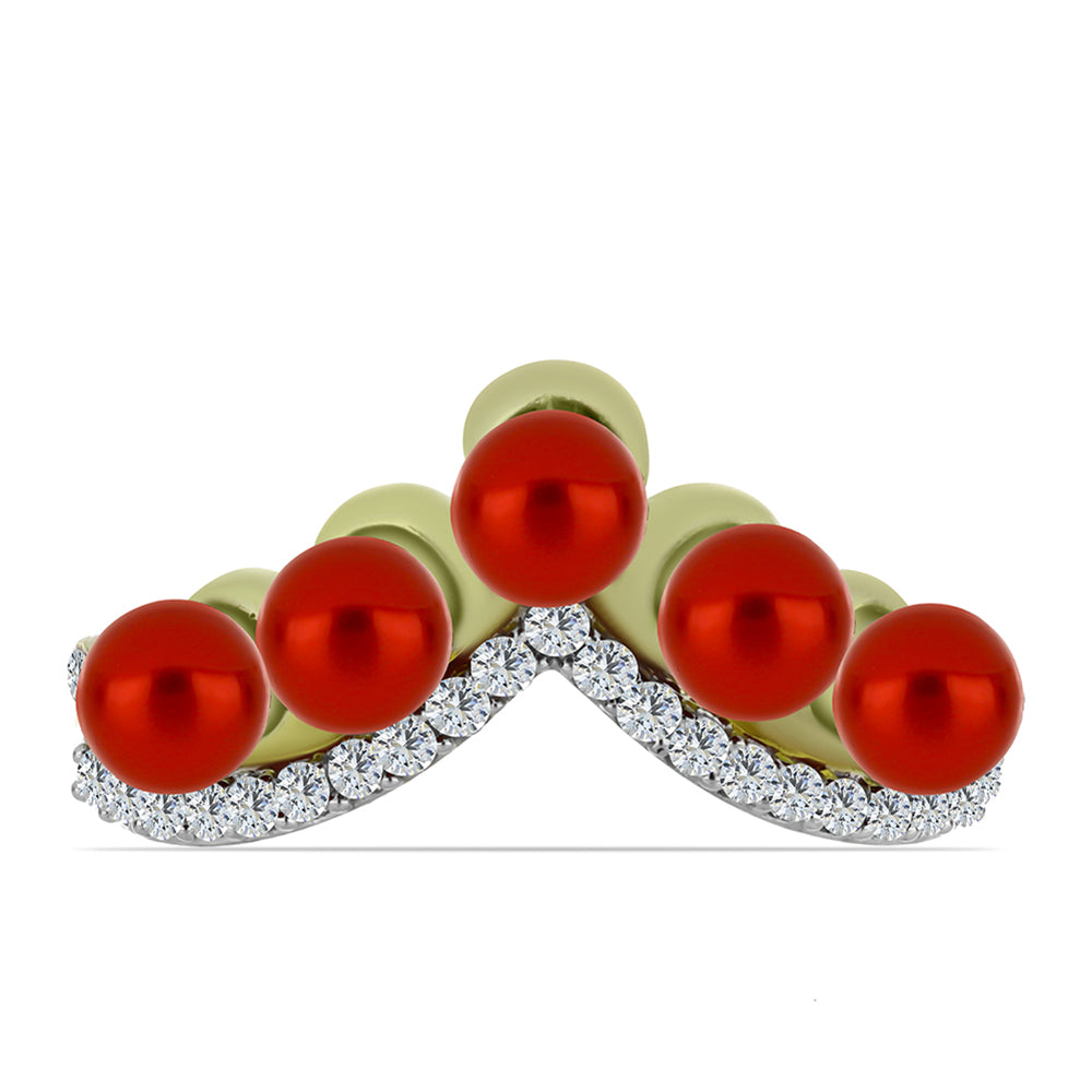Anillo de Plata Bañada en Oro con Perla roja de río y Topacio Blanco