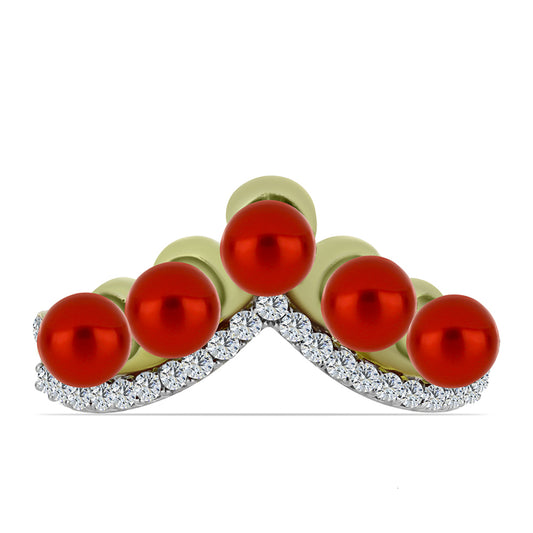 Anillo de Plata Bañada en Oro con Perla roja de río y Topacio Blanco