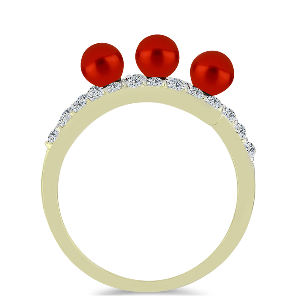 Anillo de Plata Bañada en Oro con Perla roja de río y Topacio Blanco 2 