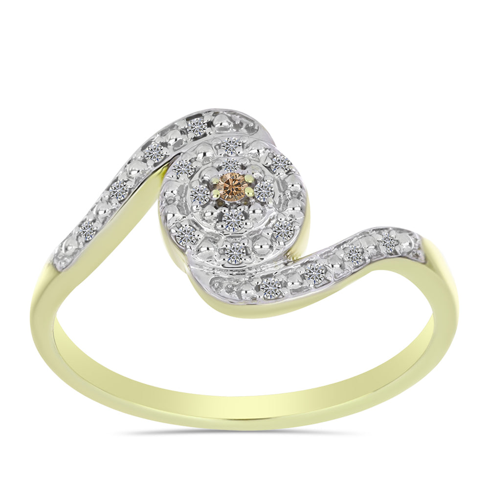 Anillo de Plata Bañada en Oro con Diamante Champagne y Diamante blanco 3 
