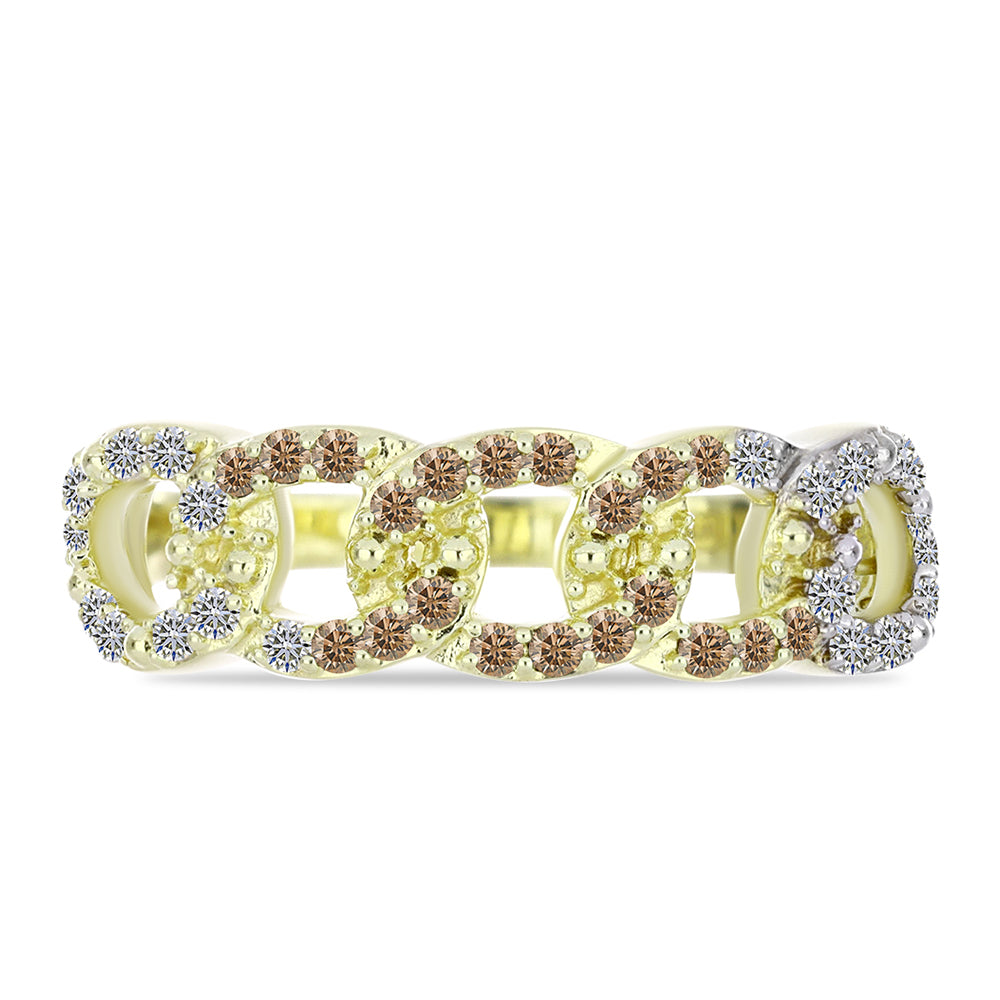 Anillo de Plata Bañada en Oro con Diamante Champagne y Diamante blanco 1 