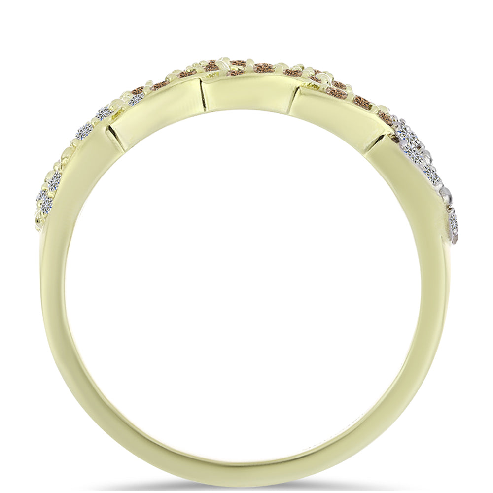 Anillo de Plata Bañada en Oro con Diamante Champagne y Diamante blanco 2 