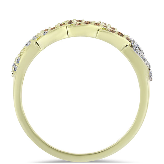 Anillo de Plata Bañada en Oro con Diamante Champagne y Diamante blanco