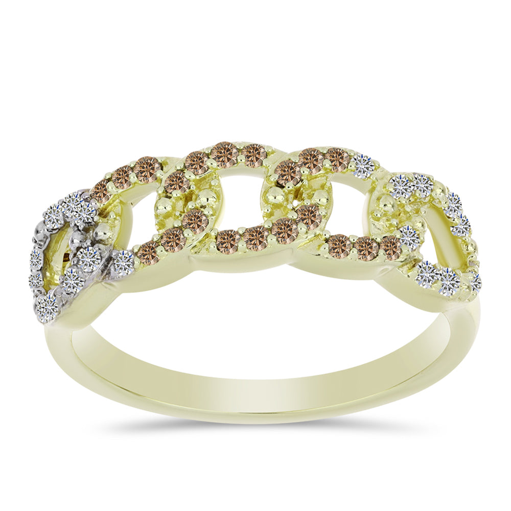 Anillo de Plata Bañada en Oro con Diamante Champagne y Diamante blanco