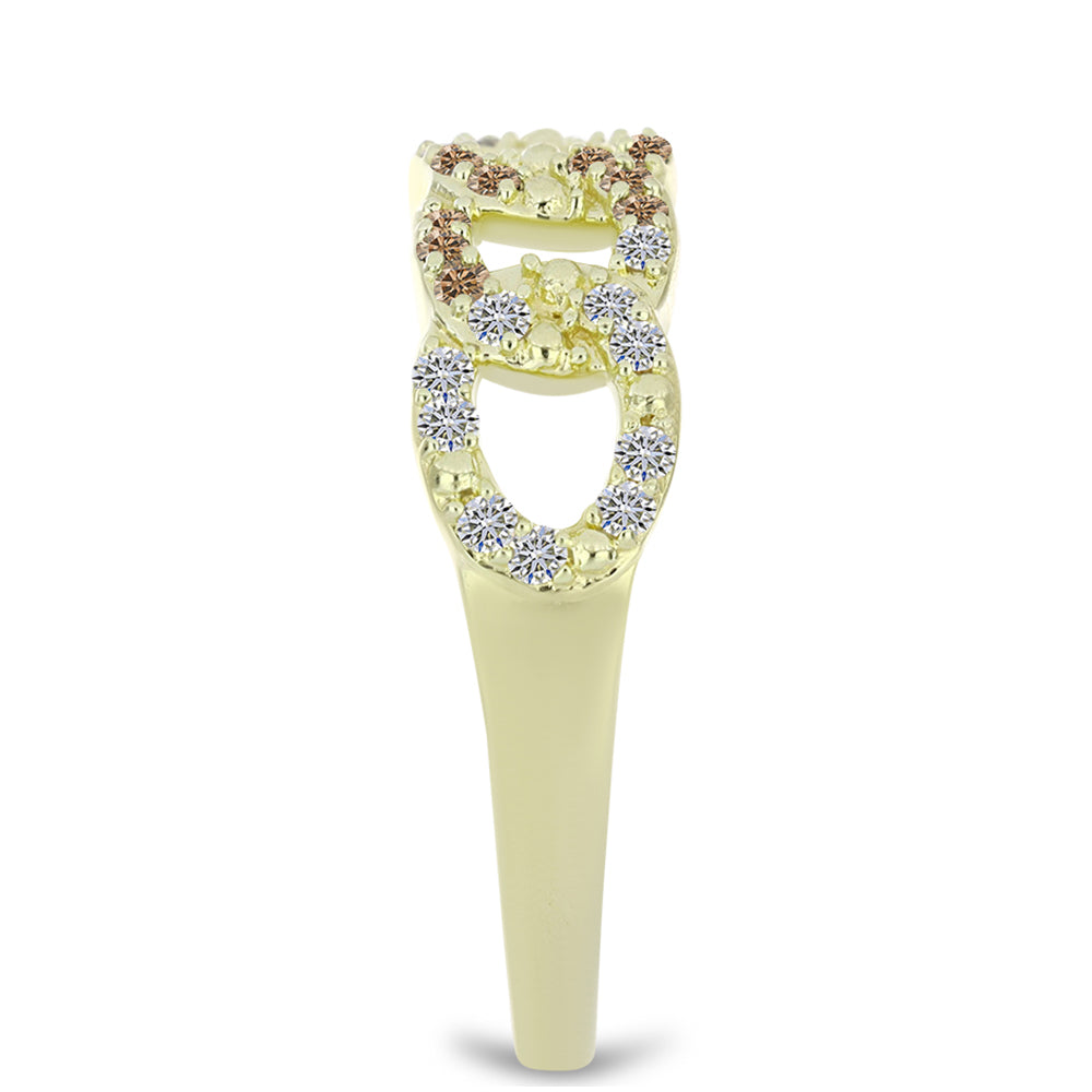 Anillo de Plata Bañada en Oro con Diamante Champagne y Diamante blanco 4 