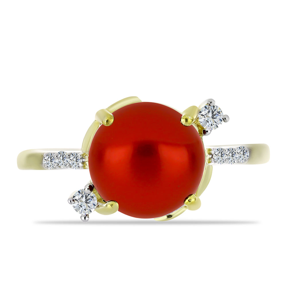 Anillo de Plata Bañada en Oro con Perla roja de río y Topacio Blanco 1 