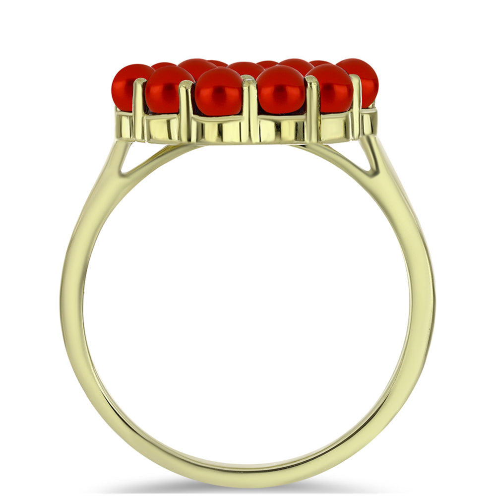 Anillo de Plata Bañada en Oro con Perla roja de río y Topacio Blanco