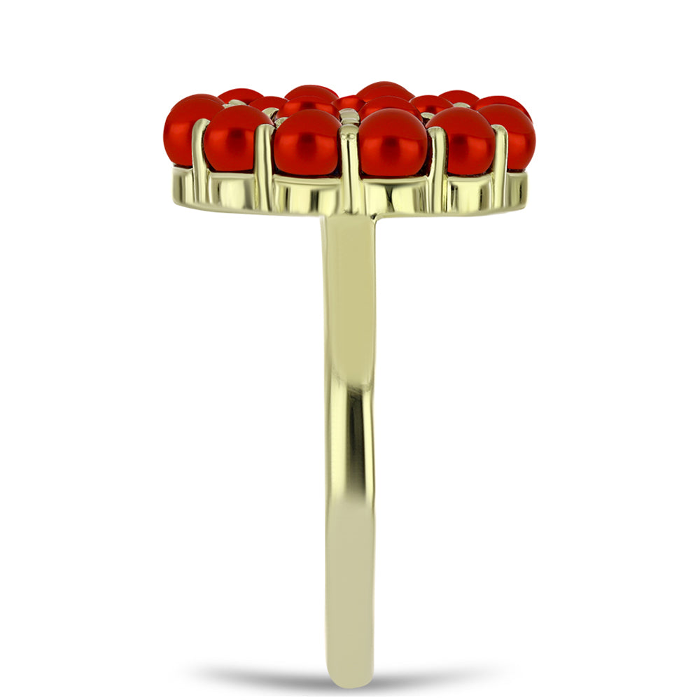 Anillo de Plata Bañada en Oro con Perla roja de río y Topacio Blanco