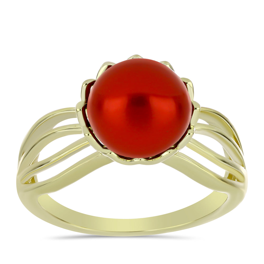 Anillo de Plata Bañada en Oro con Perla roja de río 3 
