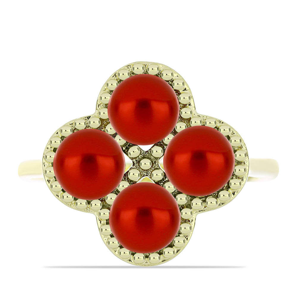 Anillo de Plata Bañada en Oro con Perla roja de río