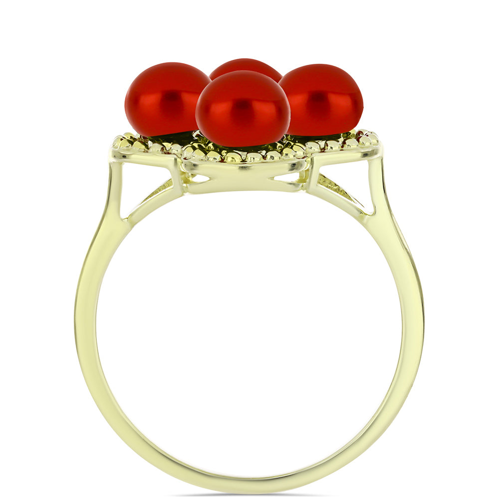 Anillo de Plata Bañada en Oro con Perla roja de río
