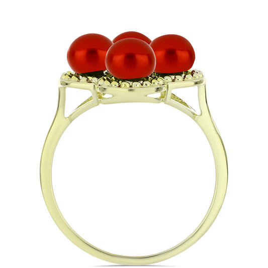 Anillo de Plata Bañada en Oro con Perla roja de río