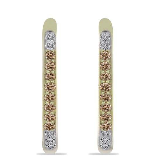 Pendientes de Plata Bañada en Oro con Diamante Champagne y Diamante blanco