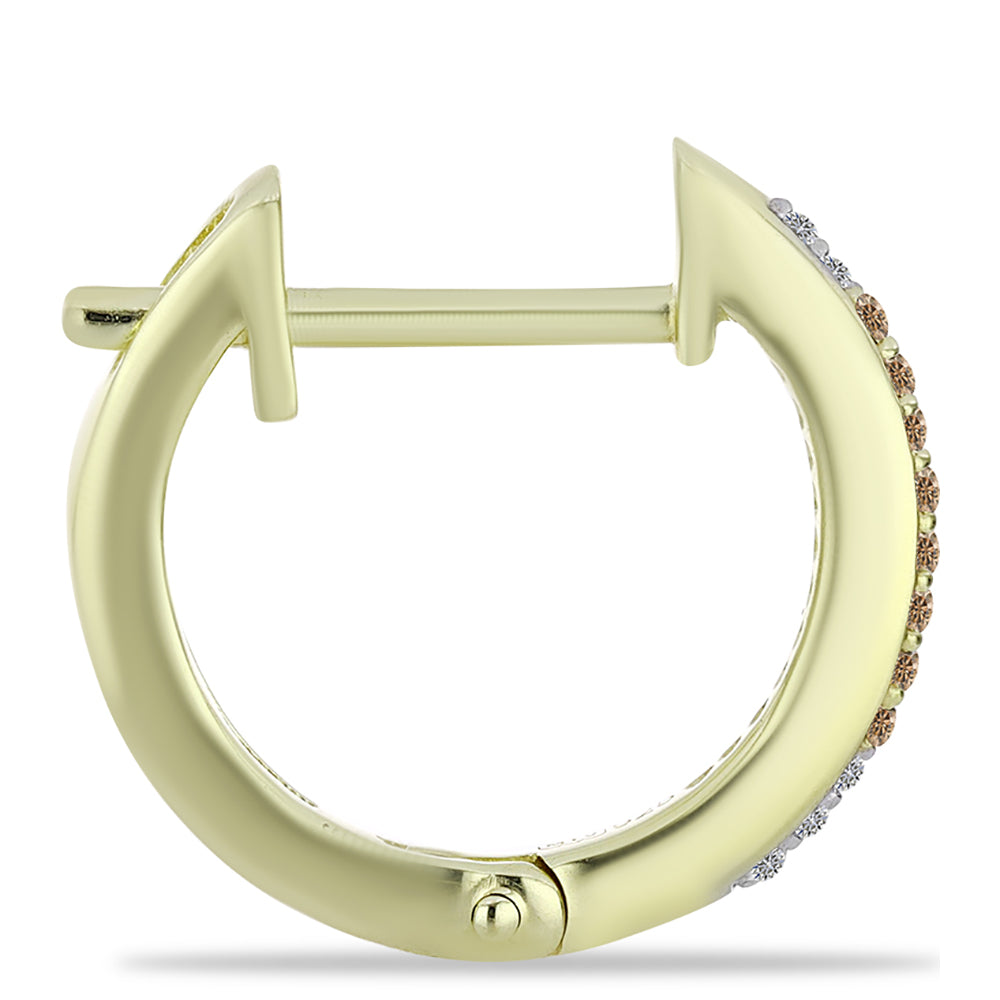 Pendientes de Plata Bañada en Oro con Diamante Champagne y Diamante blanco 2 