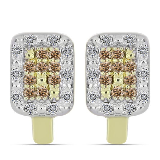 Pendientes de Plata Bañada en Oro con Diamante Champagne y Diamante blanco