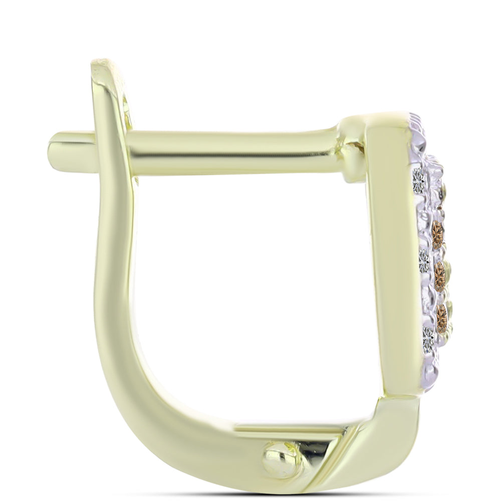 Pendientes de Plata Bañada en Oro con Diamante Champagne y Diamante blanco 2 