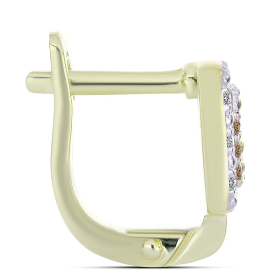 Pendientes de Plata Bañada en Oro con Diamante Champagne y Diamante blanco