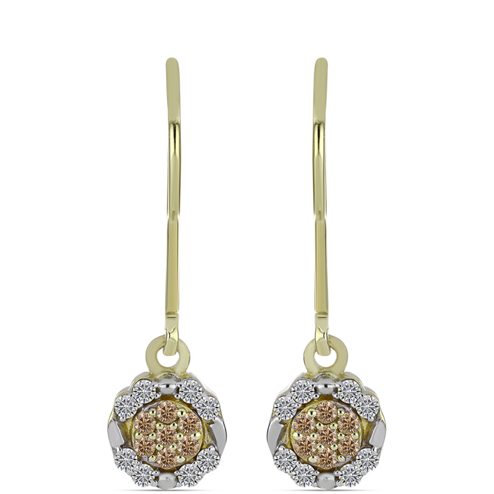 Pendientes de Plata Bañada en Oro con Diamante Champagne y Diamante blanco