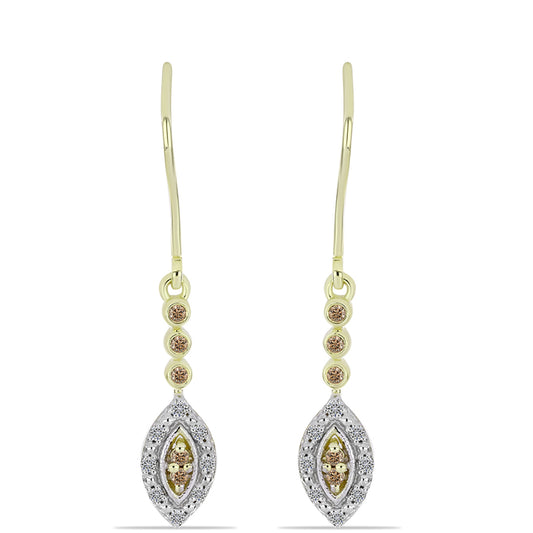Pendientes de Plata Bañada en Oro con Diamante Champagne y Diamante blanco