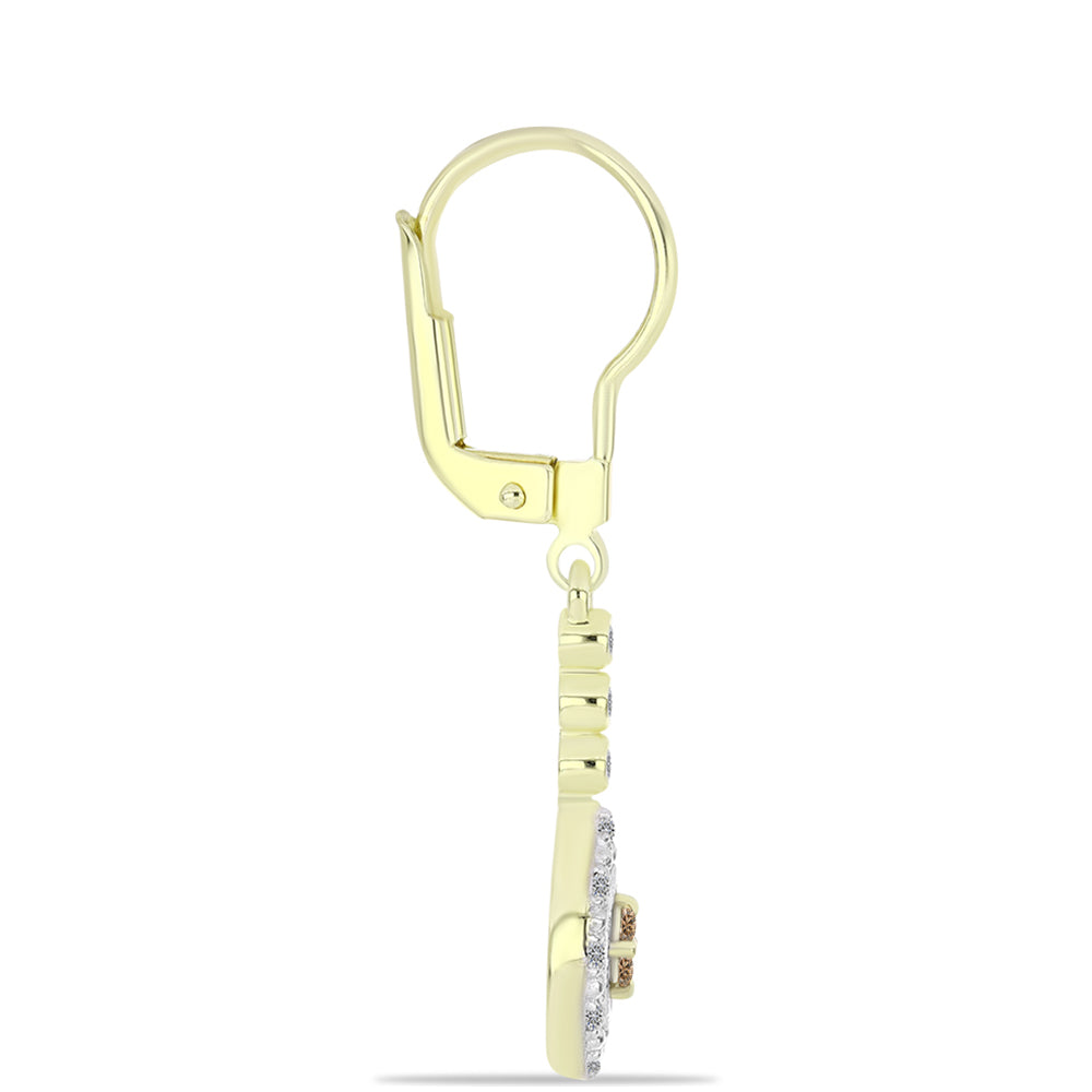 Pendientes de Plata Bañada en Oro con Diamante Champagne y Diamante blanco 2 