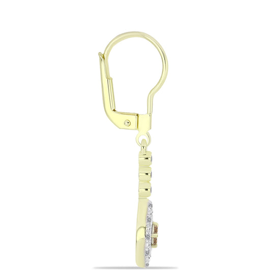 Pendientes de Plata Bañada en Oro con Diamante Champagne y Diamante blanco