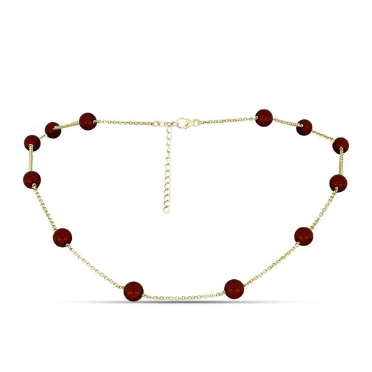 Collar de Plata Bañada en Oro con Perla roja de río