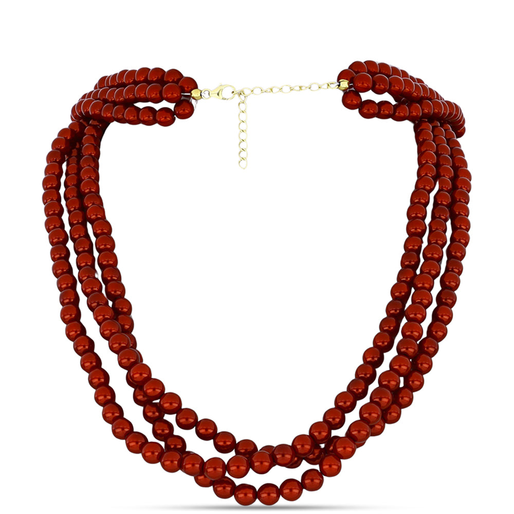 Collar de Plata Bañada en Oro con Perla roja de río