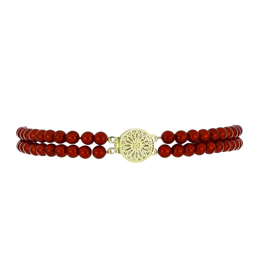Pulsera de Plata Bañada en Oro con Perla roja de río