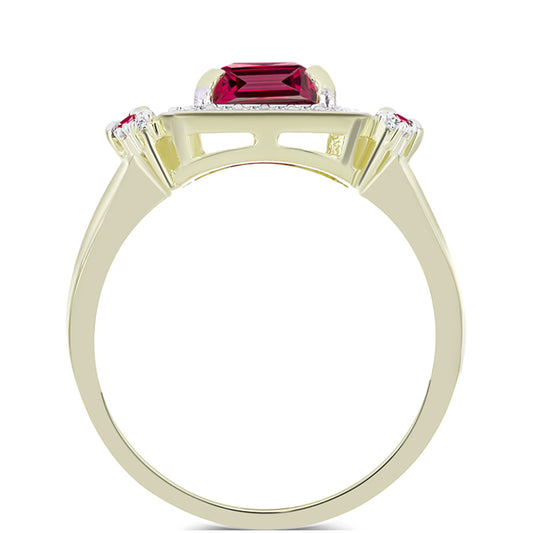 Anillo de Plata Bañada en Oro con Rubí de Madagascar y Topacio Blanco