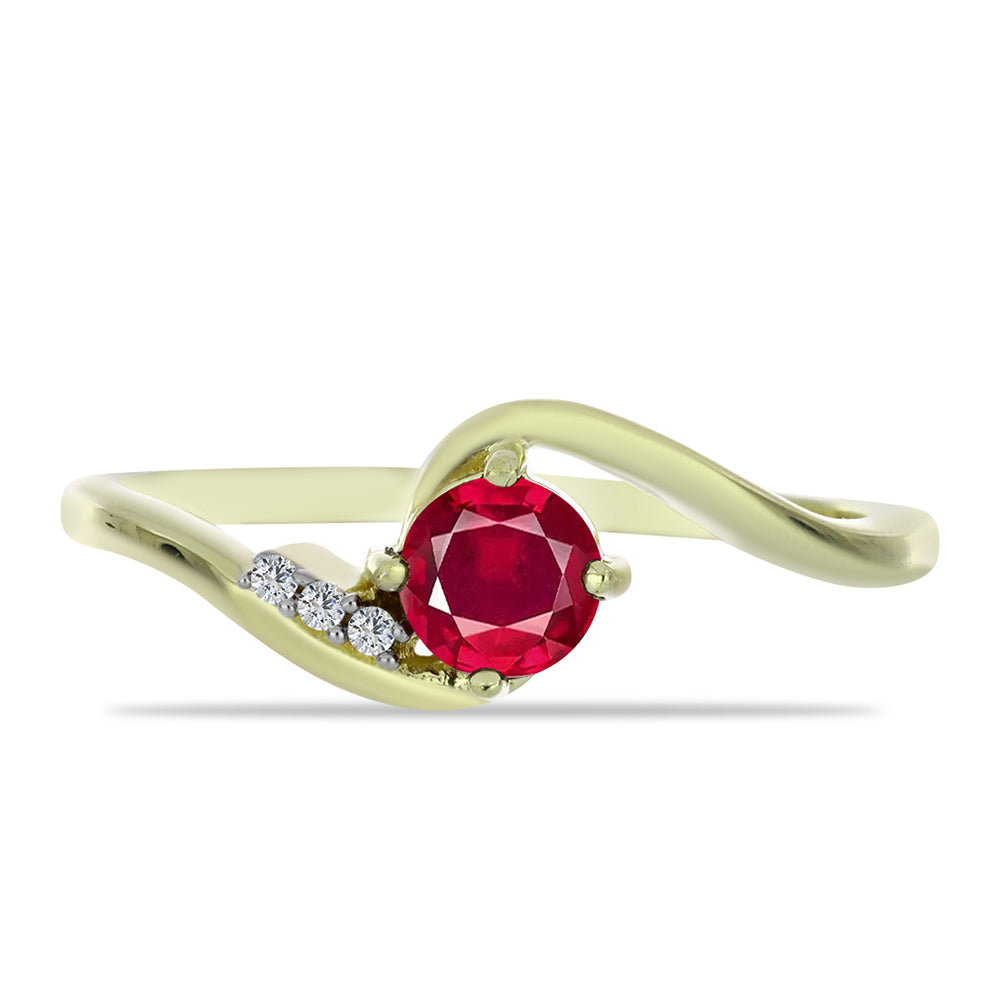 Anillo de Plata Bañada en Oro con Rubí de Madagascar y Topacio Blanco 1 