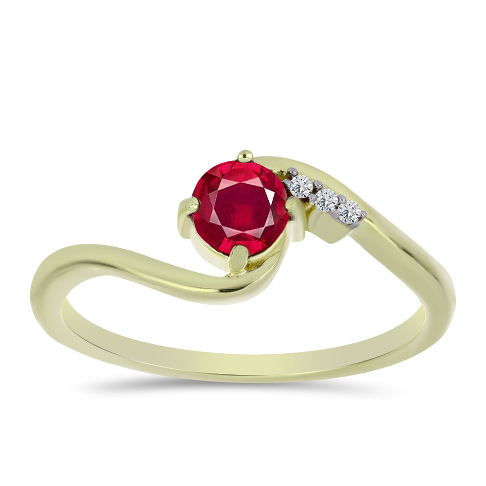 Anillo de Plata Bañada en Oro con Rubí de Madagascar y Topacio Blanco