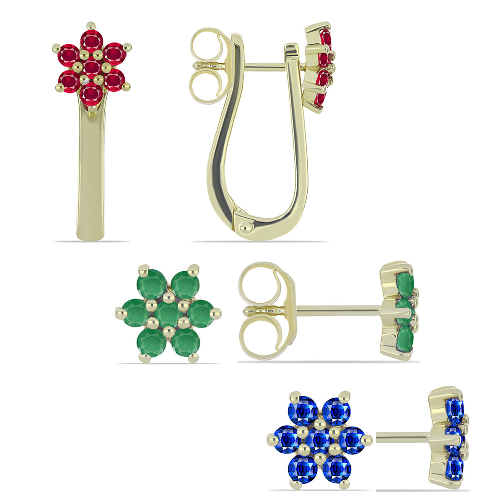 Conjunto de Plata Bañada en Oro con Rubí de Madagascar y Esmeralda de Brasil ( Pendientes ) 1 