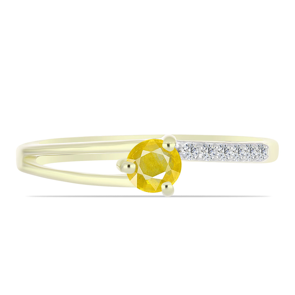 Anillo de Plata Bañada en Oro con Zafiro Amarillo Rosebery y Topacio Blanco 2 