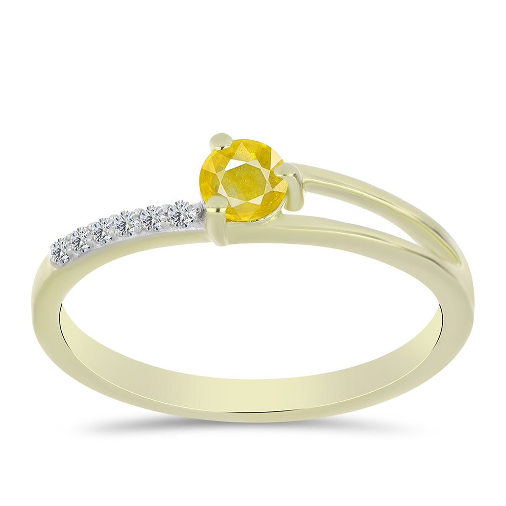 Anillo de Plata Bañada en Oro con Zafiro Amarillo Rosebery y Topacio Blanco 1 