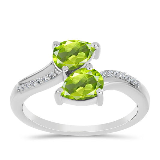 Anillo de Plata con Peridoto de Changbai y Topacio Blanco