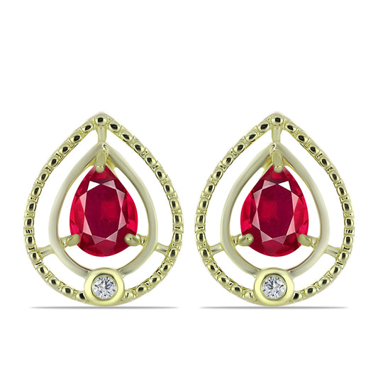 Pendientes de Plata Bañada en Oro con Rubí de Madagascar y Topacio Blanco