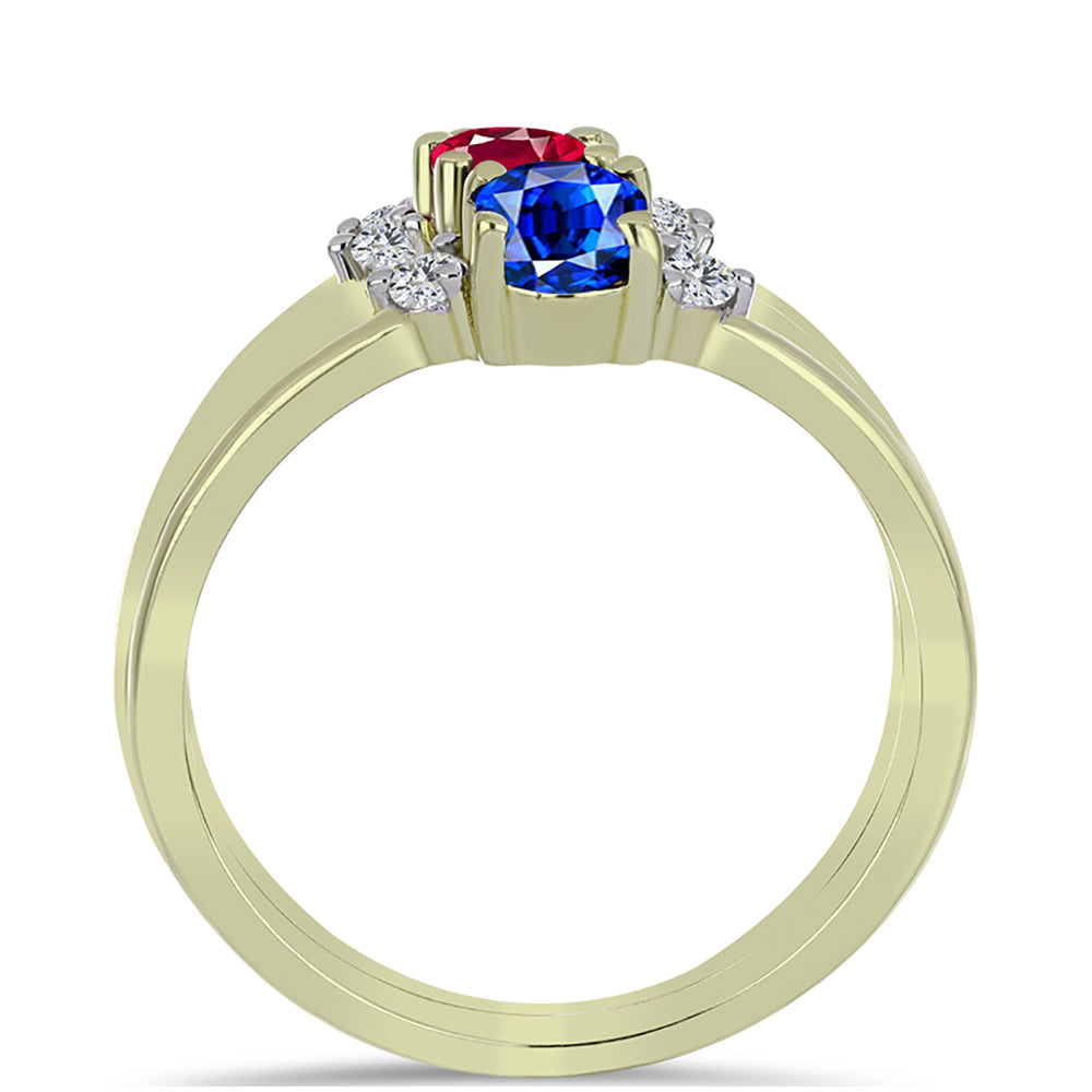 Conjunto de Plata Bañada en Oro con Rubí de Madagascar y Zafiro Azul Australiano ( Anillo ) 2 