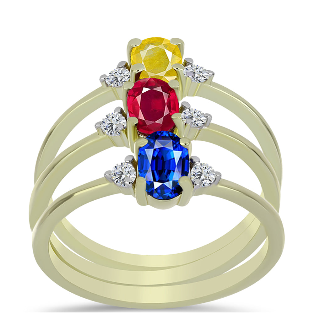 Conjunto de Plata Bañada en Oro con Rubí de Madagascar y Zafiro Azul Australiano ( Anillo ) 3 