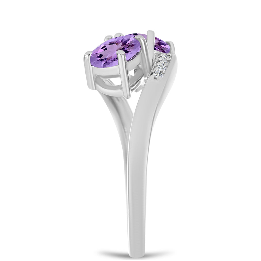 Anillo de Plata con Amatista Rosa de Francia y Topacio Blanco 4 