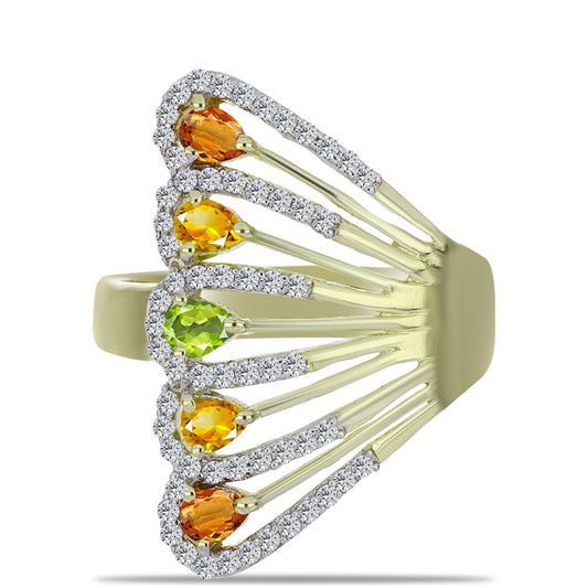 Anillo de Plata Bañada en Oro con Zafiro Arco Iris Rosebery y Topacio Blanco