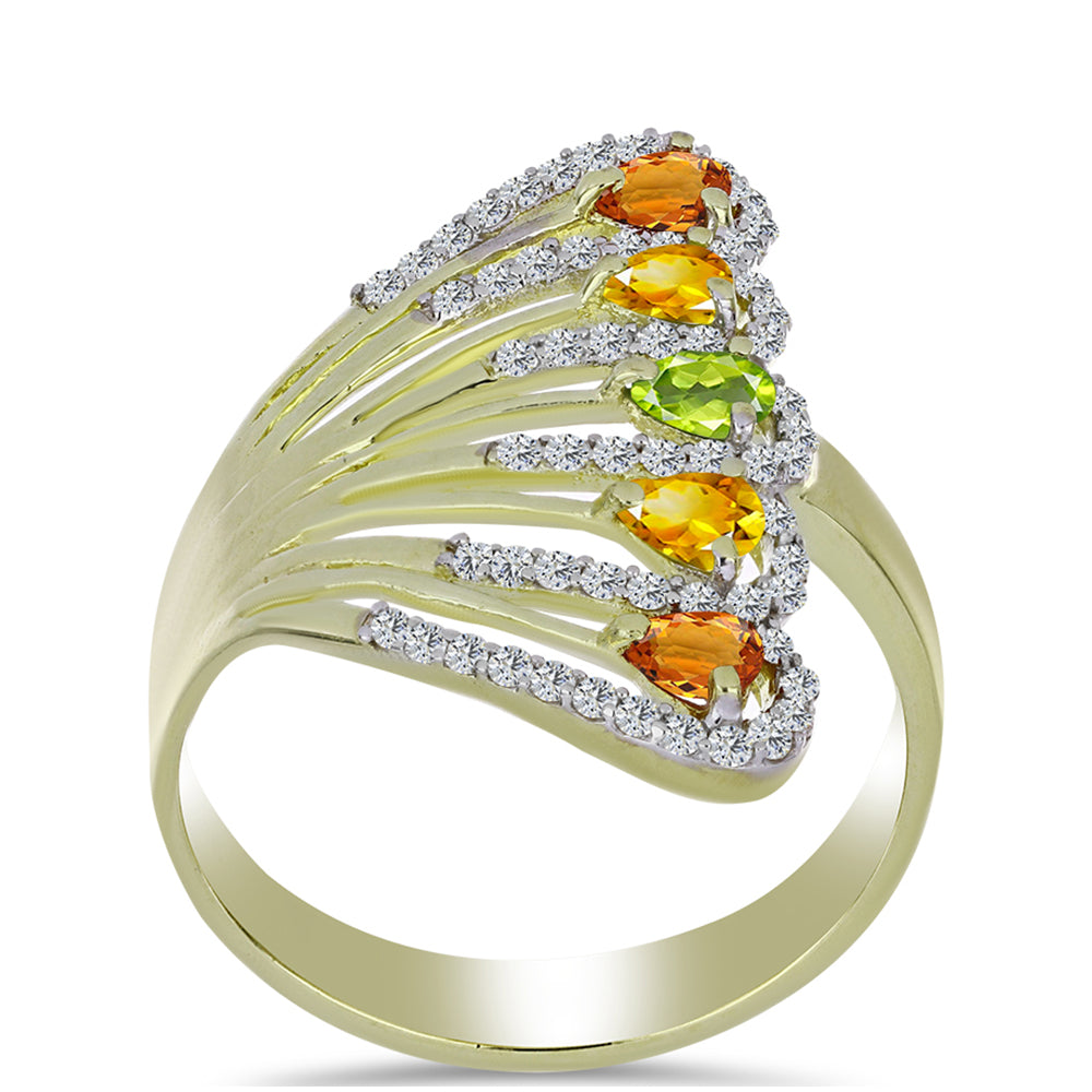 Anillo de Plata Bañada en Oro con Zafiro Arco Iris Rosebery y Topacio Blanco