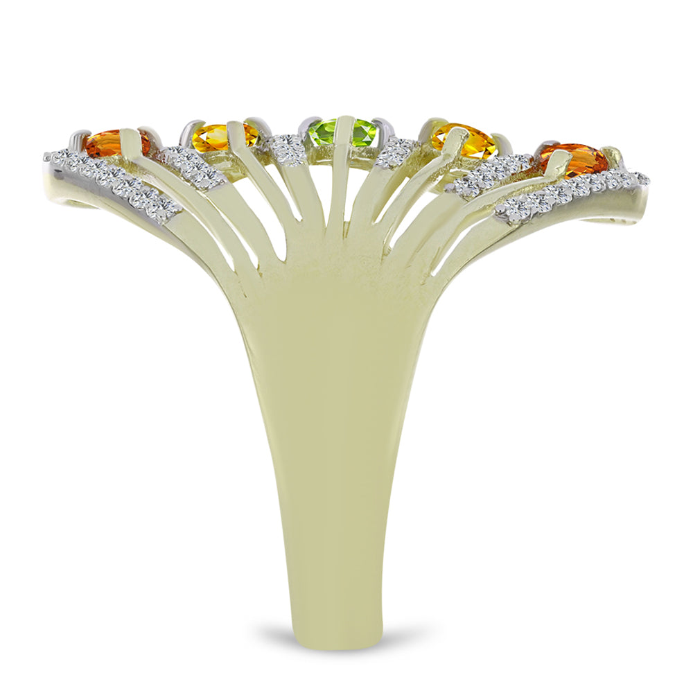 Anillo de Plata Bañada en Oro con Zafiro Arco Iris Rosebery y Topacio Blanco 4 